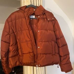 Burgundy puffer coat